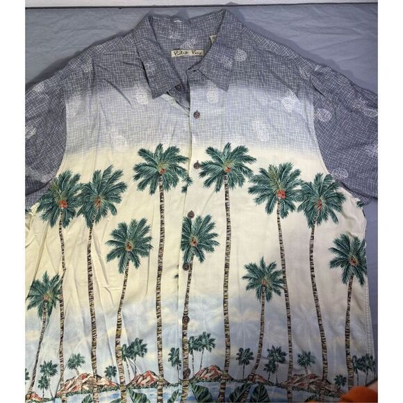 Batik Bay Shirt Men 2XL XXL Blue Cream Palm Tree Pineapple Hawaiian Rayon - Picture 3 of 7